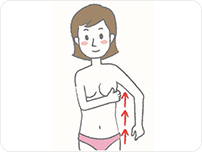 むくむ可能性がある、むくんでいる脚と同じ側のわきの下ヘリンパ液を流す